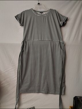 I Have Pockets! Green & White Striped Midi Dress with Side Ties
